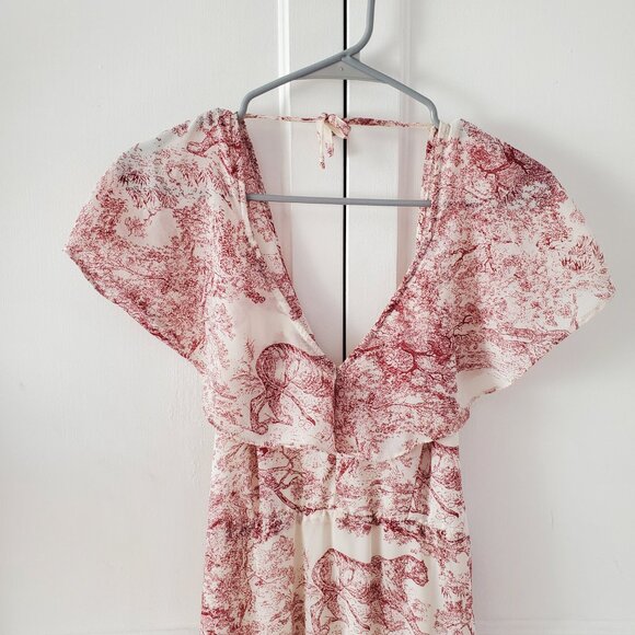 Women’s Red and White Animal Toile Print Maxi Dress by Nasty Gal in US Size 8 - Picture 3 of 5